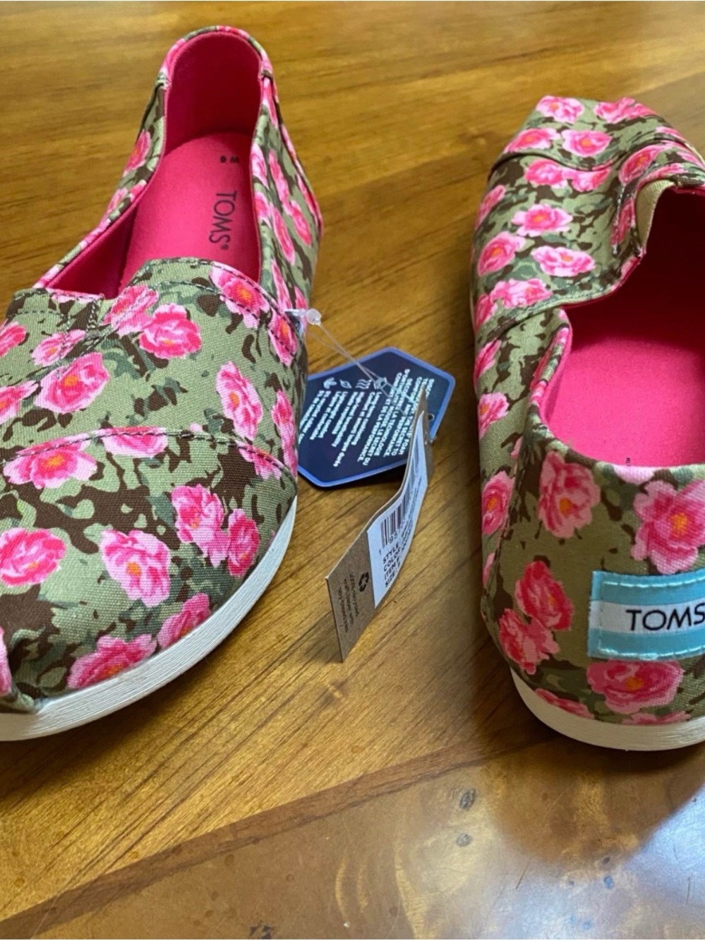 TOMS Floral Canvas Alpargata Slip-Ons in Pink & Cedar Green - Picture 2 of 3